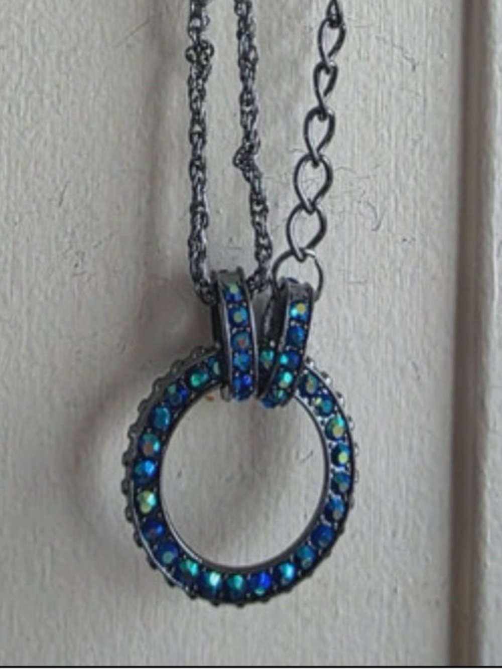 Blue Crystal Circle Pendant Necklace - Women Jewelry